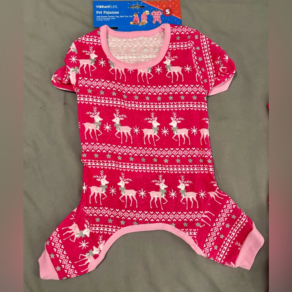 NWOT Pink Reindeer Pet Pajamas